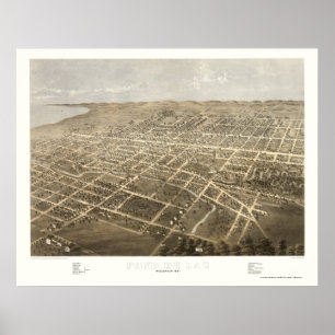 Poster Fond Du Lac, carte panoramique de WI - 1867
