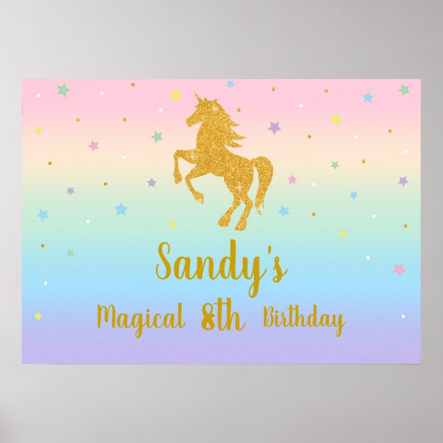 Poster Fond pour photos de fête d'anniversaire Licorne (Devant)