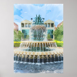 Poster Fontaine d'ananas de Charleston Aquarelle