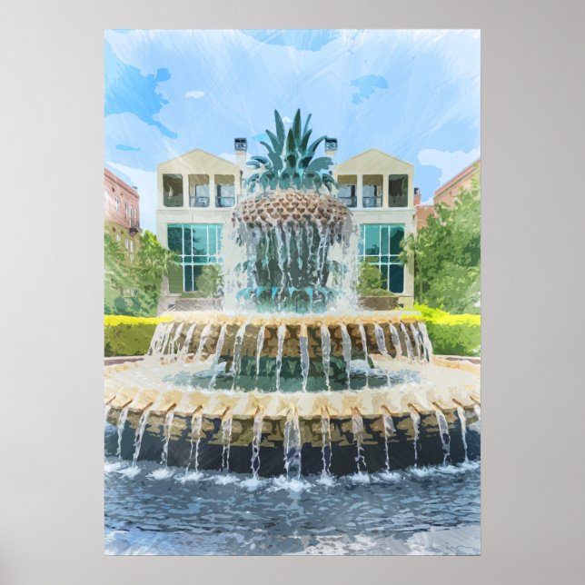 Poster Fontaine d'ananas de Charleston Aquarelle (Devant)