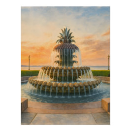 Poster Fontaine d'ananas de Charleston Coucher du soleil