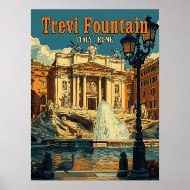 Poster Fontaine de Trevi, Rome - Vintage (Devant)