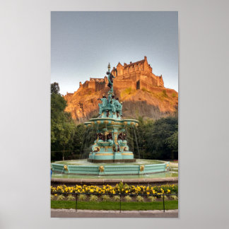 Poster Fontaine du château d'Édimbourg Princes Street Gar