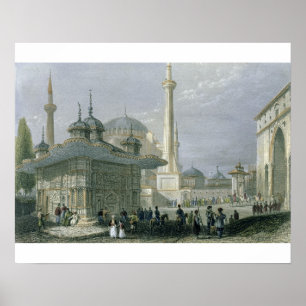 Poster Fontaine et Carré de Sainte-Sophie, Istanbul, grav