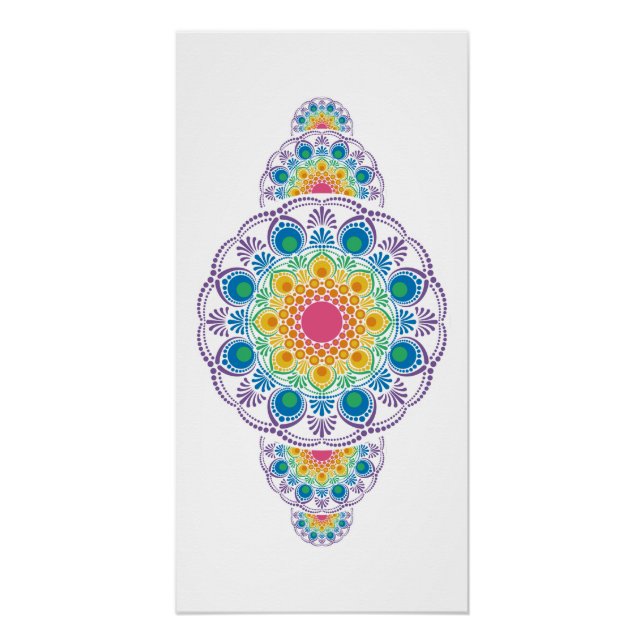 Poster Fontaine Florale Arc-en-ciel Dot ornemental Mandal (Devant)