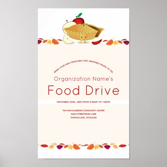 Poster Food Drive Organisation Nom Feuille Pie Cartoon (Devant)