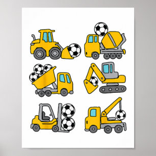 Poster Football Ball Kids Football Construction Camions