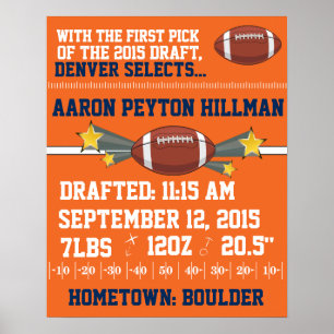 Poster Football Birth Announcement - Orange & Blue