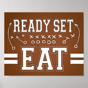 Poster Football Party READET SET EAT Sign Print