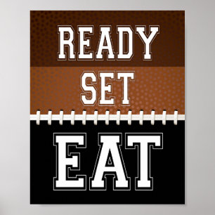 Poster Football Party READET SET EAT Sign Print