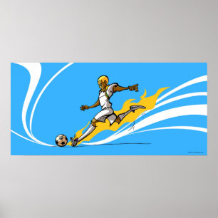 Poster Footballeur donnant un coup de pied un ballon de