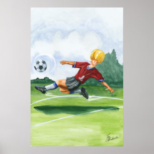 Poster Footballeur donnant un coup de pied une boule par