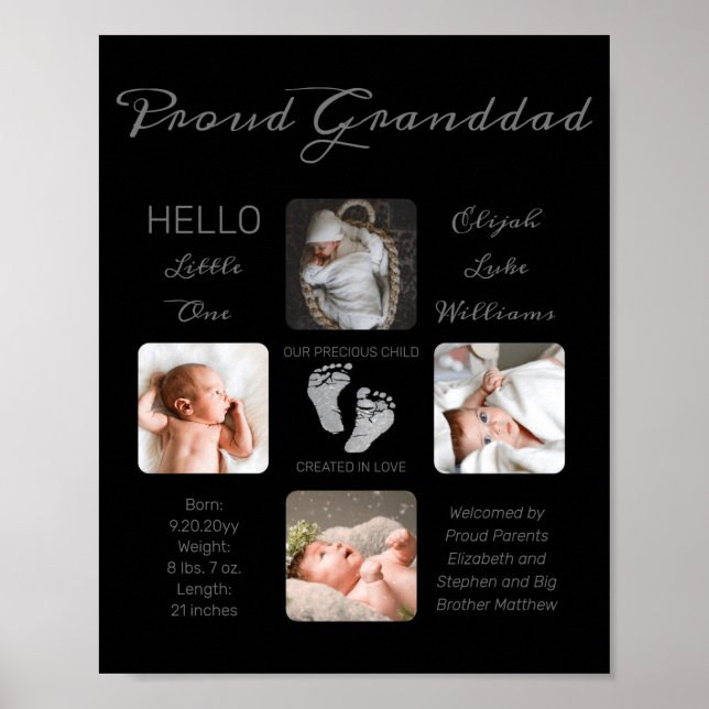 Poster Footprints Multiple Photo Birth Keepsake Granddad  (Devant)