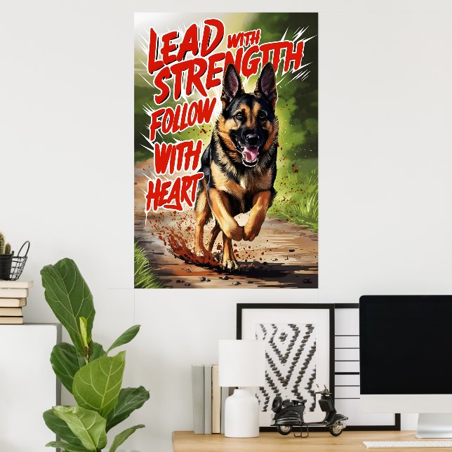 Poster Force berger allemande et coeur (Bureau à domicile)