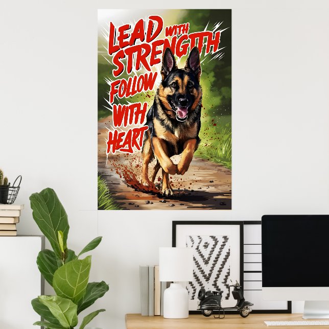 Poster Force berger allemande et coeur (Bureau à domicile)