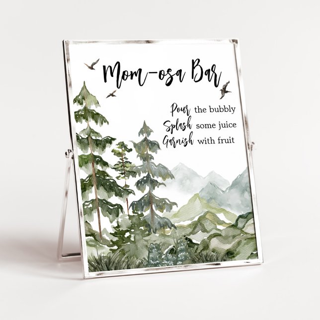 Poster Forest Adventure Baby shower Maman Osa Bar (Boy Woodland Baby Shower Mom Osa Bar Sign)