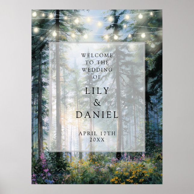 Poster Forest String Lights Floral Wedding Welcome Sign (Devant)