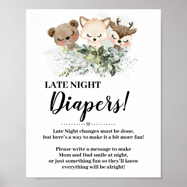 Poster Forêt Animaux Diapeurs de nuit tardive signe Baby  (Devant)