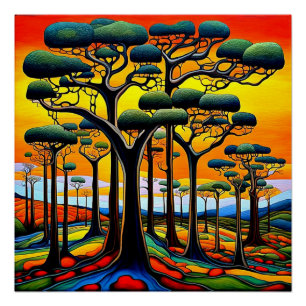 Poster Forêt au coucher du soleil
