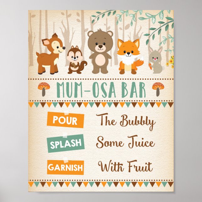 Poster Forêt boisée Bébés Animaux Mimosa Bar MUMosa (Devant)