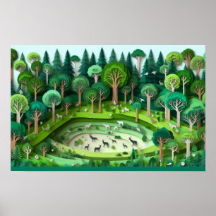 Poster Forêt coupée en papier