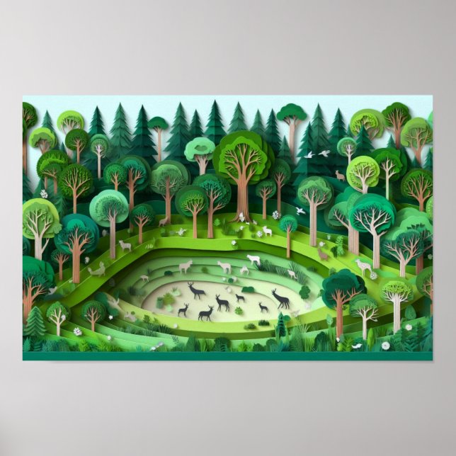 Poster Forêt coupée en papier (Devant)