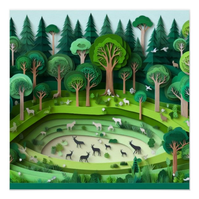 Poster Forêt coupée en papier (Devant)