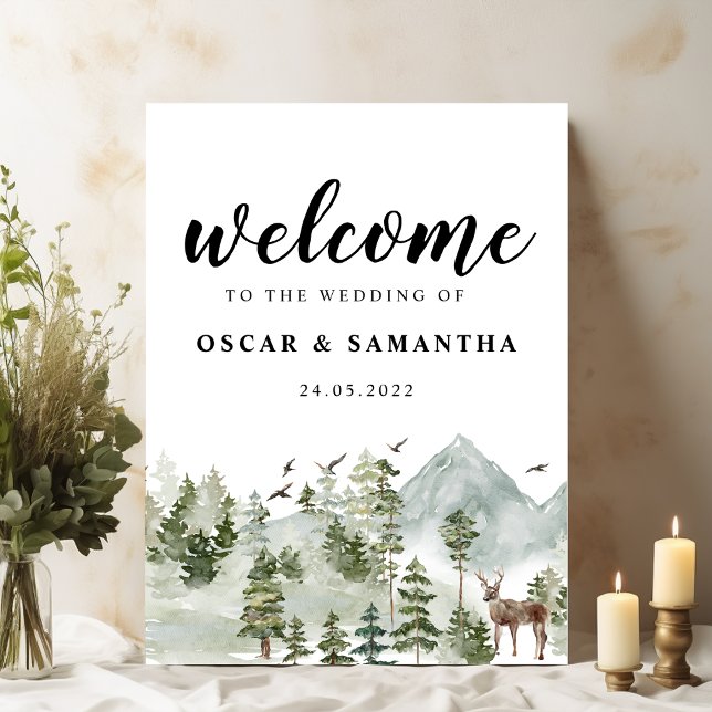 Poster Forêt d'aquarelle | Arbres Et Cerfs (Créateur téléchargé)