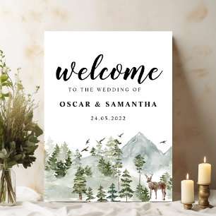 Poster Forêt d'aquarelle   Arbres Et Cerfs