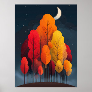 Poster Forêt d'automne la nuit