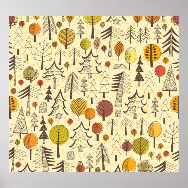 Poster Forêt d'automne : Motif graphique transparent. (Devant)