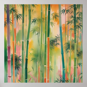 Poster Forêt de bambou dense au coucher du soleil