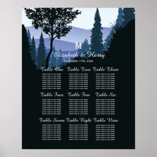 Poster Forêt de Bois Bleu, Mariage Rustique (Devant)