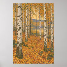 Forêt de bouleaux d'automne doré - Art nouveau mur