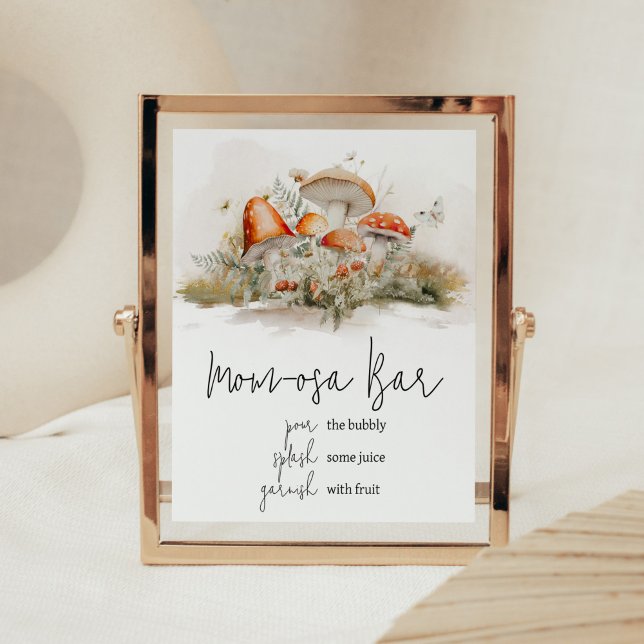 Poster Forêt de champignons enchantée Maman Bar Osa (Enchanted Mushroom Baby Shower Mom Osa Bar Sign)