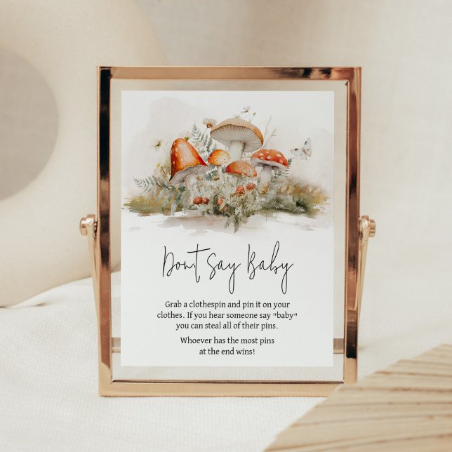Poster Forêt de champignons enchantée Ne dites pas bébé (Enchanted Mushroom Baby Shower Don't Say Baby Sign)