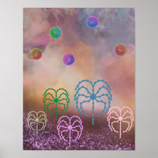 Poster Forêt de couleur et de nuages