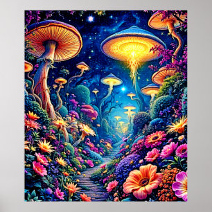 Poster Forêt de fleurs mystiques sous les étoiles