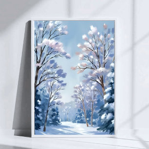 Poster Forêt de Frostlight   Nature aquarelle neige hiver