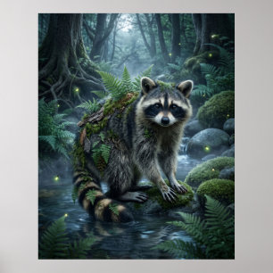 Poster Forêt de la malice du raton laveur fougère