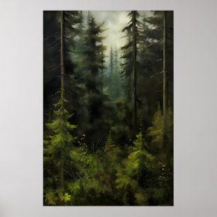 Poster Forêt de maison de ferme d'arbre persistant, mur v