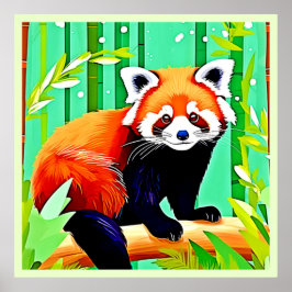 Poster Forêt de Panda Bamboo Rouge