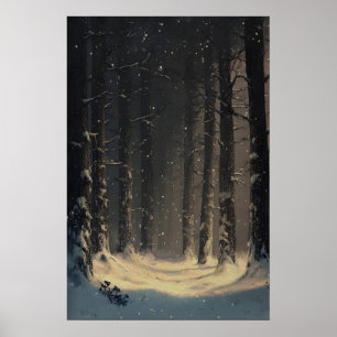 Poster Forêt de Paysage Hivernal Papier Peint Art Bois en