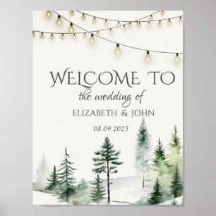 Poster Forêt de pins, Mariage avec guirlandes lumineuses