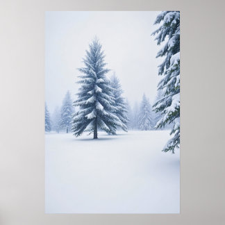 Poster Forêt de pins neigeux en hiver