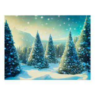 Poster Forêt de pins neigeux Wonderland hiver