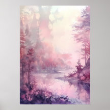 Forêt de rêve à l'aquarelle dans des tons roses