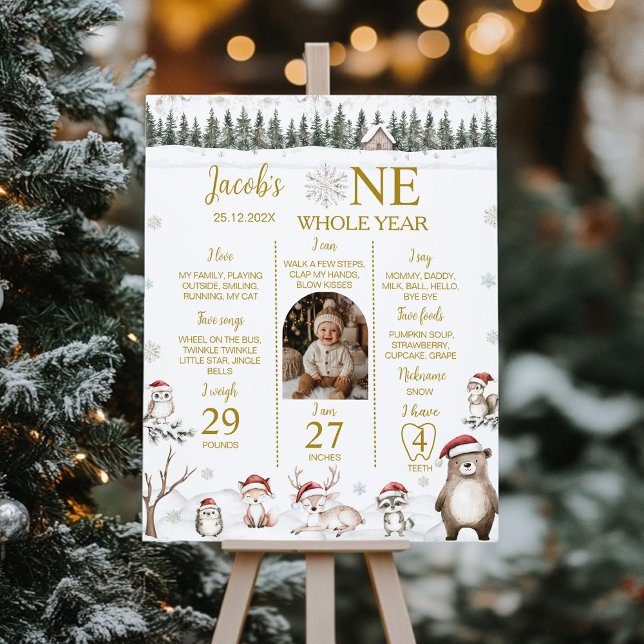 Poster Forêt d'hiver Animaux 1er anniversaire Jalon Photo (Créateur téléchargé)