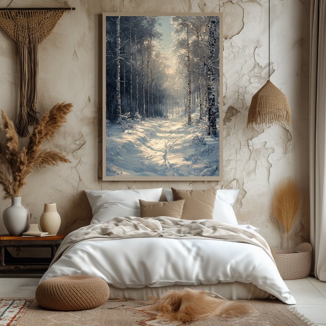 Poster Forêt enchaînée neige en blanc monochrome (Créateur téléchargé)