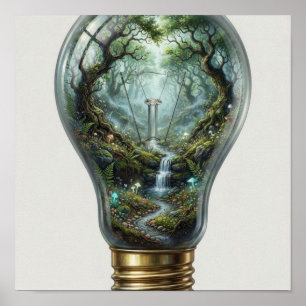 Poster Forêt Enchantée à l'Intérieur d'une Ampoule – Nat